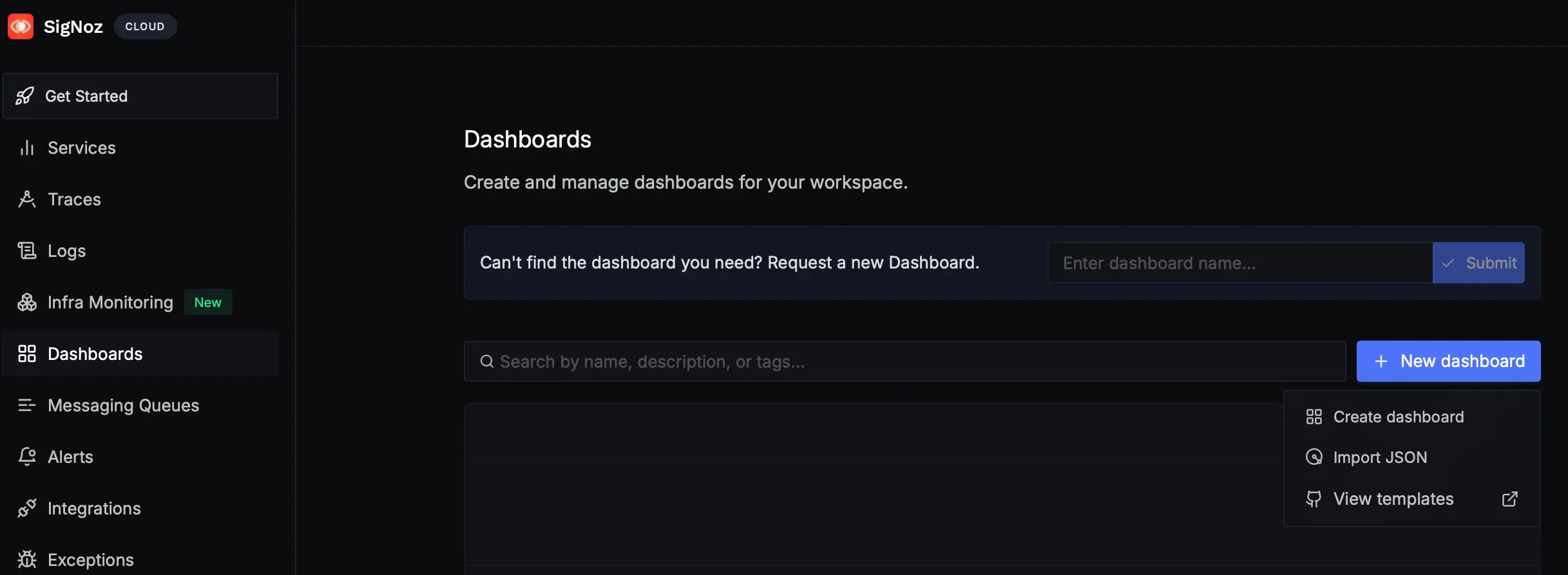 Importing a dashboard in SigNoz